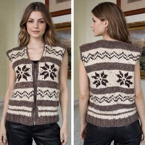 Authentic 100% Wool Cowichan Sweater Zippered Vest